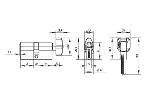 Цилиндровый механизм с вертушкой Punto Z402/60 мм 25+10+25 PB латунь 5 кл.