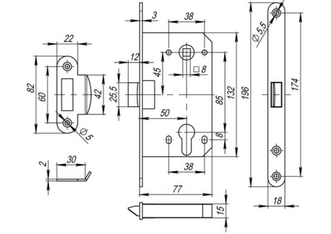 Корпус замка Fuaro Plastic P85C-50 CP хром