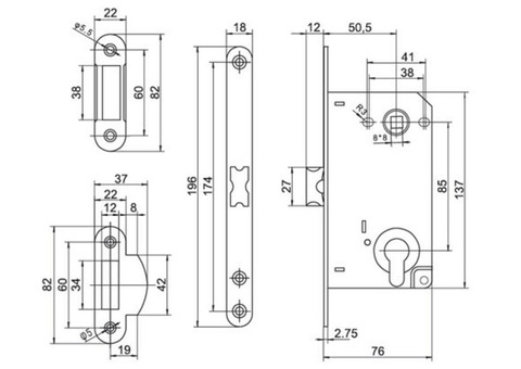 Корпус защелки Palladium 385 AB под цилиндр античная бронза