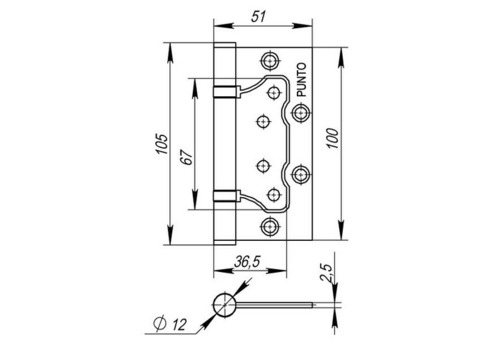 Петля накладная универсальная Punto 200-2B 100x2,5 AB бронза