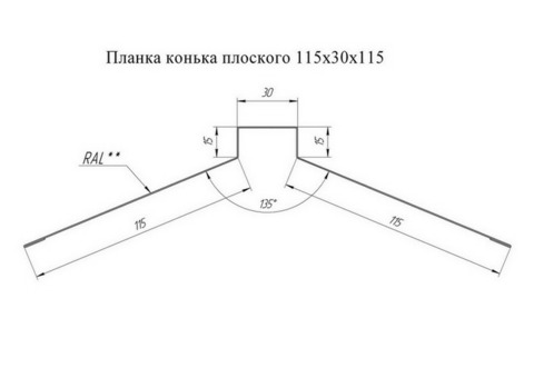 Конек плоский Grand Line Atlas Ral 3005 115х30х115 мм резка