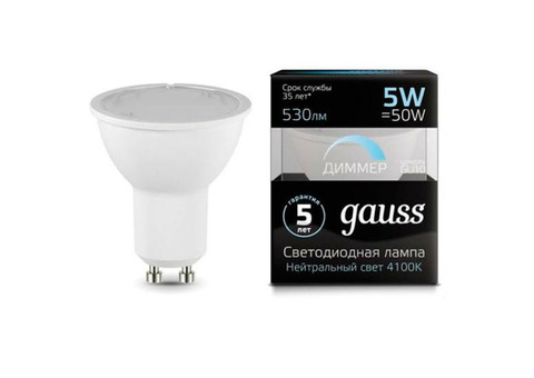 Лампа светодиодная Gauss 101506205-D MR16 GU10-dim 5W 4100K диммируемая