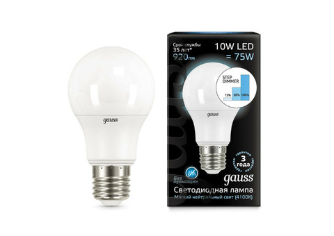 Лампа светодиодная Gauss 102502210-S A60 10W E27 4100K step dimmable