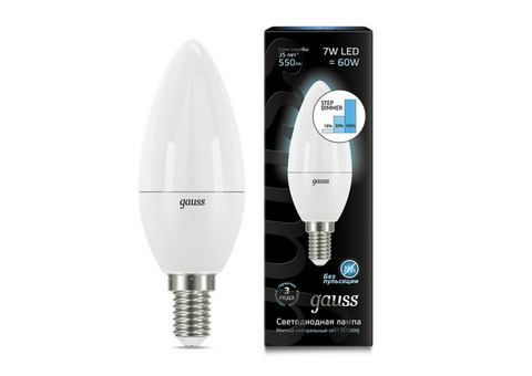 Лампа светодиодная Gauss 103101207-S Candle E14 7W 4100К step dimmable