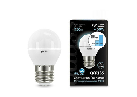 Лампа светодиодная Gauss 105102207-S Globe E27 7W 4100K step dimmable