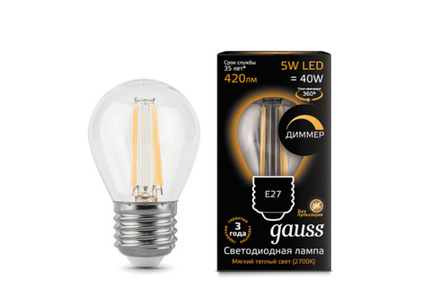 Лампа светодиодная Gauss 105802105-D Filament Globe 5W E27 2700К dimmable