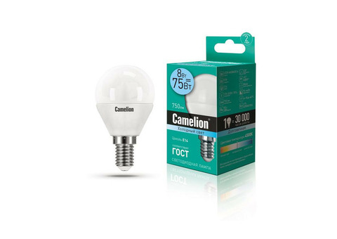 Лампа светодиодная LED8-G45/845/E14 8Вт шар 4500К бел. E14 750лм 170-265В Camelion 12393