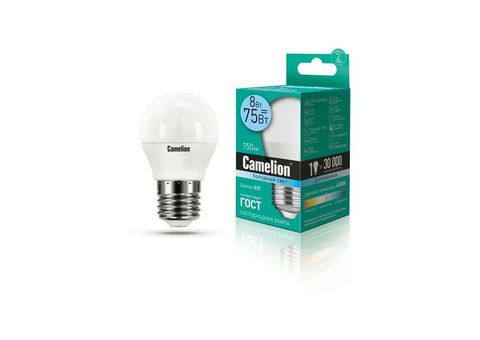 Лампа светодиодная LED8-G45/845/E27 8Вт шар 4500К бел. E27 750лм 170-265В Camelion 12394