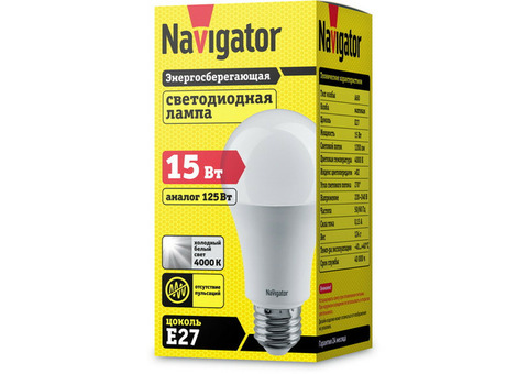 Лампа светодиодная Navigator 71365 NLL-A60-15-230-4K-E27 15W 4000К