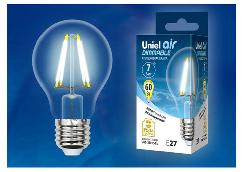 Лампа светодиодная Uniel Air LED-A60-7W/NW/E27/CL/DIM GLA01TR прозрачная 4000K