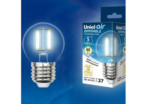 Лампа светодиодная Uniel Air LED-G45-5W/NW/E27/CL/DIM GLA01TR диммируемая прозрачная 4000K