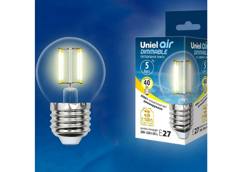 Лампа светодиодная Uniel Air LED-G45-5W/WW/E27/CL/DIM GLA01TR диммируемая прозрачная 3000K