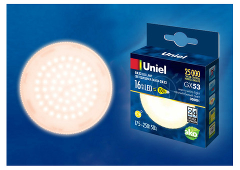 Лампа светодиодная Uniel LED-GX53-16W/WW/GX53/FR PLZ01WH матовая 3000K