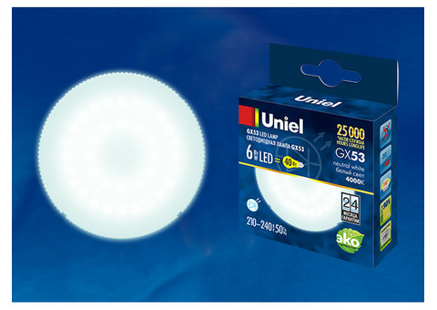 Лампа светодиодная Uniel LED-GX53-6W/NW/GX53/FR PLZ01WH матовая 4000K