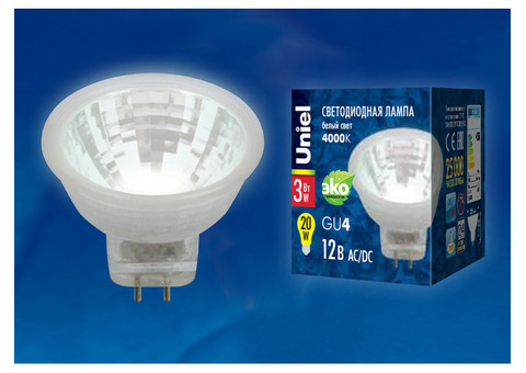 Лампа светодиодная Uniel LED-MR11-3W/NW/GU4 GLZ21TR 4000К