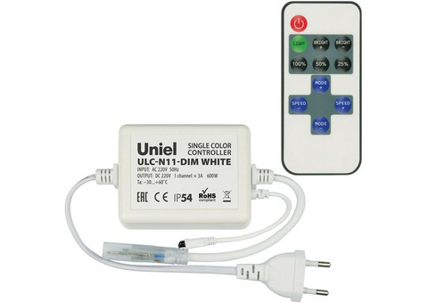 Контроллер для светодиодных одноцветных ULS-2835 лент 220В Uniel ULC-N11-DIM White с пультом управления