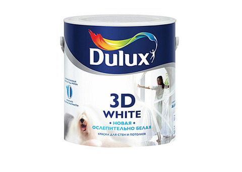 Краска Dulux 3D White для стен и потолков на основе мрамора база BW ослепительно белая матовая 2,5 л