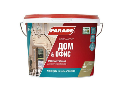 Краска акриловая Parade Classic W4 Дом & Офис интерьерная белая 10 л