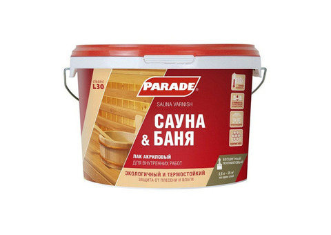 Лак акриловый Parade Classic L30 Сауна & Баня полуматовый 2,5 л