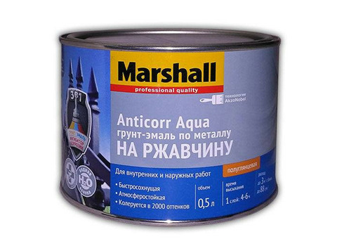 Грунт-эмаль на ржавчину Marshall Anticorr Aqua на водной основе полуглянцевая база BC 0,5 л