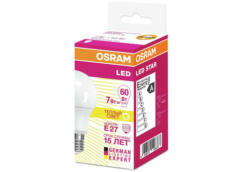 Лампа светодиодная Osram Е27 220 В 7 Вт груша 600 лм, холодный свет