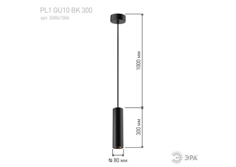 Светильник подвесной Эра PL1 COB-10 BK 300 80х300х1000 мм черный