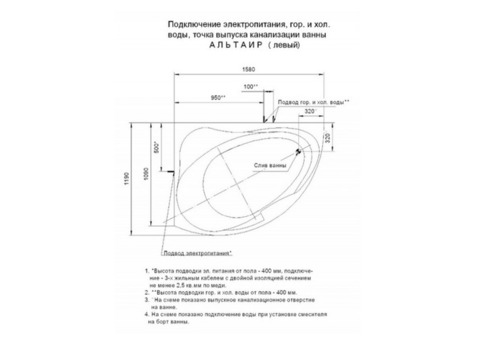 Ванна акриловая Aquatek Альтаир L 158х120 см