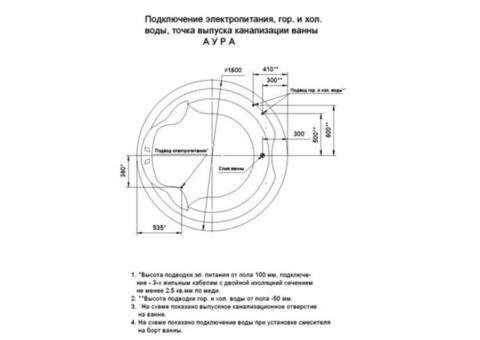 Ванна акриловая Aquatek Аура 180 см