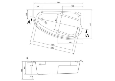 Ванна акриловая Cersanit Joanna 160х95 см правая