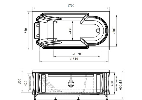 Ванна акриловая Fra Grande Анабель Chrome 170х85 см с рамой-подставкой