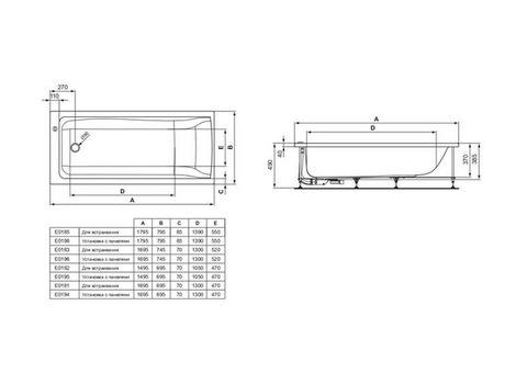 Ванна акриловая Ideal Standard Connect E018101 170х70 см