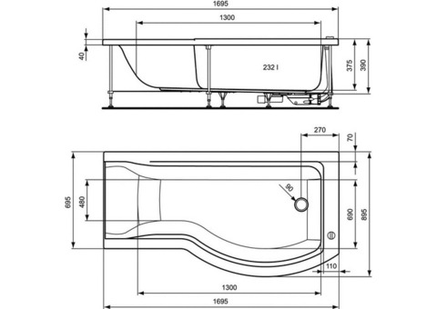 Ванна акриловая Ideal Standard Connect E019101 170х90 см левосторонняя