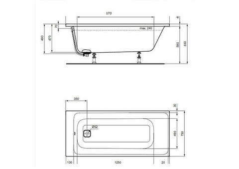 Ванна акриловая Ideal Standard Tonic II E399301 170х75 см