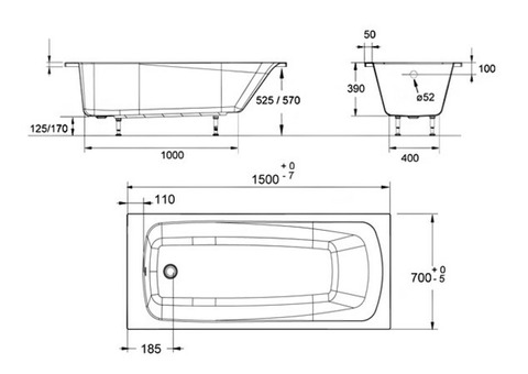 Ванна акриловая Jacob Delafon Patio E6810RU-00 150х70 см