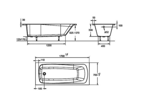 Ванна акриловая Jacob Delafon Patio E6812RU-01 170х70 см