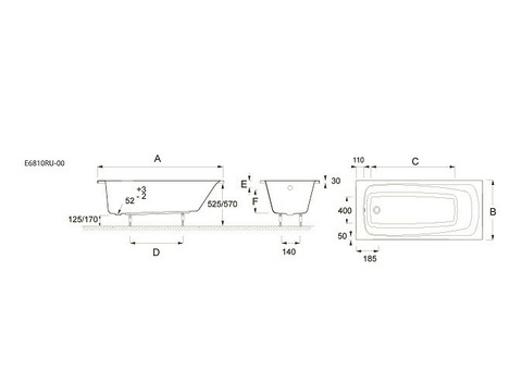 Ванна акриловая Jacob Delafon Sofa E60515RU-01 170х75 см