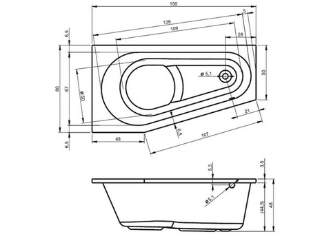 Ванна акриловая Riho Delta 150x80 см R