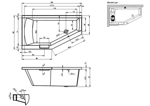 Ванна акриловая Riho Geta 160x90 см R