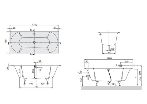 Ванна квариловая Villeroy & Boch Pavia UBQ170PAV2V-01 170х75 см