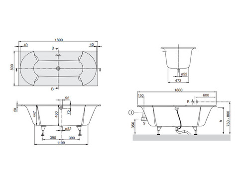 Ванна квариловая Villeroy & Boch Pavia UBQ180PAV2V-01 180х80 см