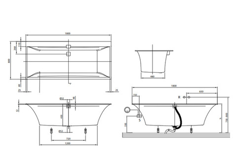 Ванна квариловая Villeroy & Boch Squaro Edge 12 UBQ180SQE2DV-01 180х80 см