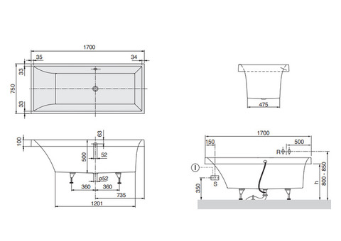 Ванна квариловая Villeroy & Boch Squaro UBQ170SQR2V-01 170х75 см