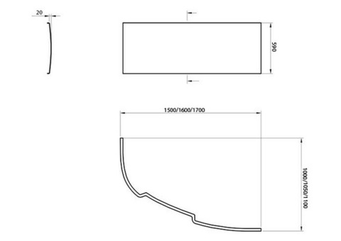 Панель фронтальная для ванны Ravak Asymmetric L 150 см левая с креплением