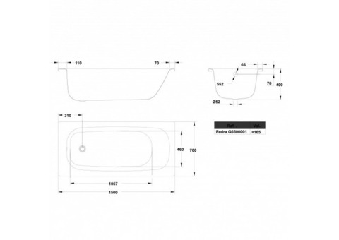 Ванна стальная Gala Fedra 6500001 150х70 см без ножек