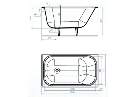 Ванна чугунная Универсал Каприз 120х70 см без ножек