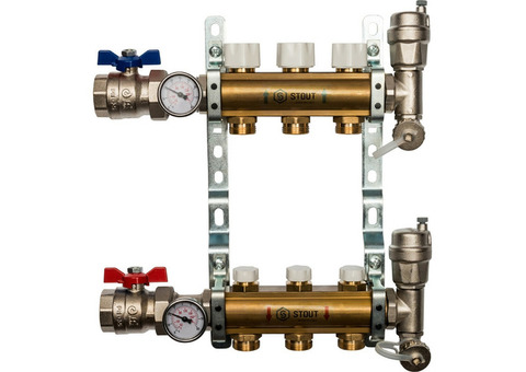 Коллектор распределительный Stout SMB 0468 000003 на 3 контура без расходомеров