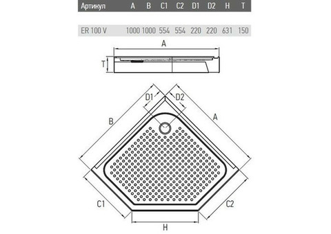 Поддон душевой Erlit Comfort ER100V пятиугольный 1000х1000 мм