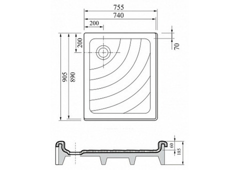Поддон душевой Ravak Aneta EX прямоугольный 750x900 мм