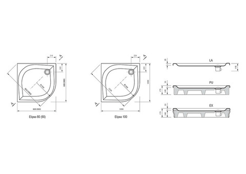 Поддон душевой Ravak Elipso-90 LA полукруглый 900x900х50 мм