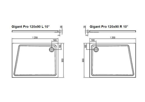 Поддон душевой Ravak Gigant Pro 10 градусов прямоугольный 1200x900х38 мм правый